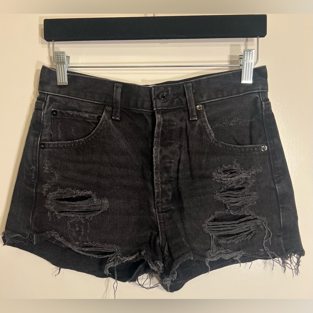 Agolde Distressed Dark Gray Denim Shorts
